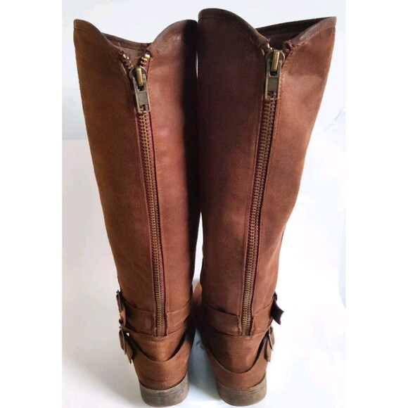 Madden Girl Campus Tan Faux Leather Back Zip Knee High Riding Boots Wide Calf 10 - Picture 3 of 12